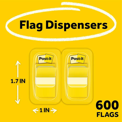 Post-it 680-YW2 Flags Value Pack, Yellow, 1 in. Wide, 50/Dispenser, 100 Flags