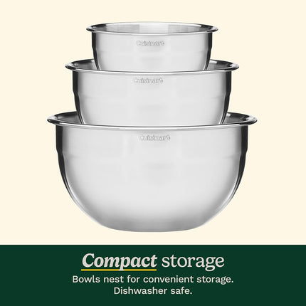Cuisinart CTG-00-SMB Stainless Steel Mixing Bowls with Lids, 3 Piece