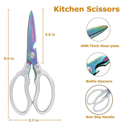 AWinjoy Heavy Duty Sharp Kitchen Scissors, Dishwasher Safe, Cooking Shears for Meat, Chicken, Fish, Poultry, Herb, Bread (Silver Color)