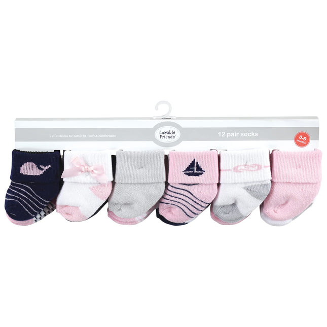 Luvable Friends Baby, Sailboat 12-Pack, Unisex Newborn Terry Socks, 6-12 Months, (Pack of 12)