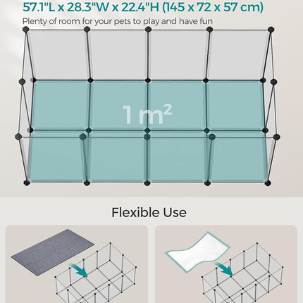 SONGMICS Pet Playpen with Floor, Small Animal Pen, Pet Fence Indoor, DIY Plastic Enclosure for Hamsters, Hedgehogs, 57.1 x 28.3 x 22.4 Inches, White ULPC007W01