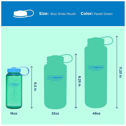Nalgene Water Bottle - Lightweight Sustain Tritan BPA-Free Shatterproof Bottle for Backpacking, Hiking, Gym, 16 OZ, Wide Mouth, Pastel Green