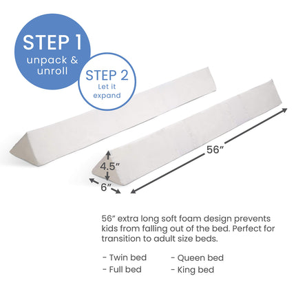 Delta Children [2-Pack] Extra Long Foam Toddler Bed Rail Bumper - Guardrail for Toddlers & Kids with Water-Resistant, Non-Slip & Machine Washable Cover - White