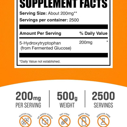 BulkSupplements.com 5-HTP (Griffonia Seed Extract) (500 Grams - 1.1 lbs - 2500 Servings)