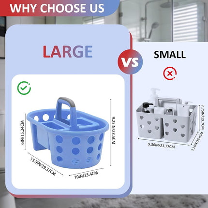 SIMPLYKLEEN Large Shower Caddy Portable 2PC - Made in USA Plastic Jumbo Size Dorm Storage Candy Tote with Handle Shower Organizer for Bathroom, Pantry, Kitchen, College Dorm, Red/Periwinkle
