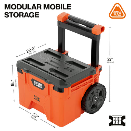 Klein Tools 54100MBX MODbox Rolling Tool Box, Heavy Duty Portable Tool Organizer with Side Mounting, 10-Inch Rubber Wheels, Removable Handle, Deep Stackable Set