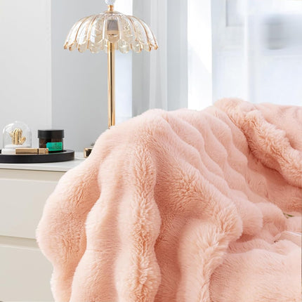 Faux Rabbit Fur Bubble Throw Blanket, Soft Fluffy Plush Blanket 51×63in