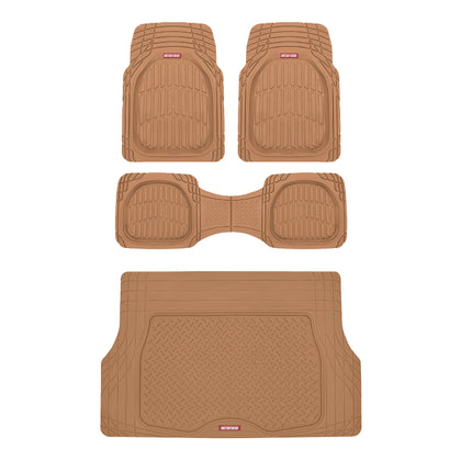 Motor Trend 4pc Beige Car Floor Mats Set Rubber To