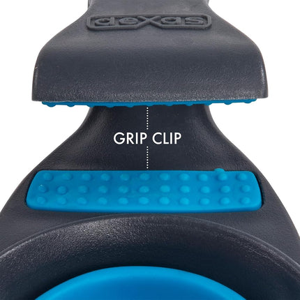 Dexas Pets Collapsible KlipScoop Collapsible Dry Dog Food Scoop and Dog Food Bag Clip, 1/2 Cup Capacity, Pro Blue