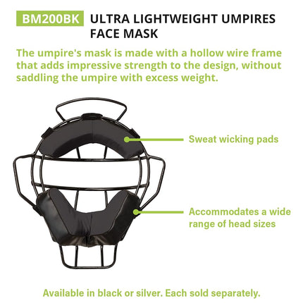 Champion Sports BM200BK Lightweight Umpire Face Mask, Black