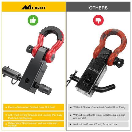 Nilight Anti-Theft Shackle Hitch Receiver 2Inch 45000 LBs Breaking Strength 3/4" Anti-Theft D Ring Shackle 5/8" Trailer Hitch Lock Pin Heavy Duty Solid Towing Kit for Trucks Off Road (Red&Black)