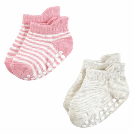 Hudson Baby Unisex Baby Non-Skid No-Show Socks, Pink Green, 12-24 Months