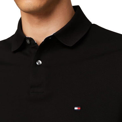 Tommy Hilfiger Men's Long Sleeve Polo Shirts in Regular Fit with Stretch and Organic Pique Cotton, Black, XS
