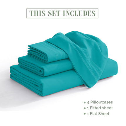 Elegant Comfort 4-Piece Bed Sheet Set - Luxury Bedding 1500 Premium Hotel Quality Microfiber, All Around Elastic 18-24 Inches Deep Fitted Sheet- Extra Deep Pocket Sheets, King, Teal