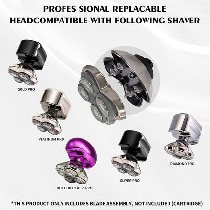 3Pack Pro 4 Shaver Replacement Heads for Skull, Shaver Replacement Blade for Pitbull Gold PRO, Silver PRO, Platinum PRO, Butterfly Kiss PRO Head Shavers, Floating 4 Heads Self-Sharpening Blades
