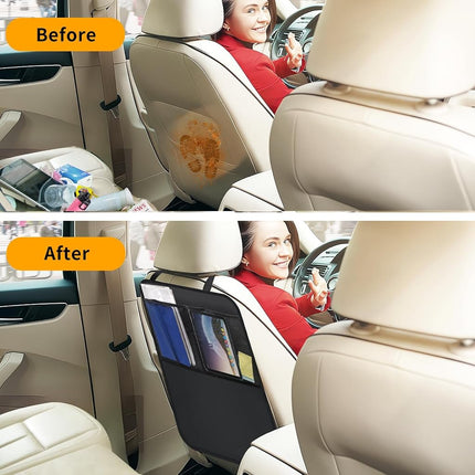 Smiinky 2 x Front Car Seat Kick Mats with Storage Compartments - Fits Most Car Models