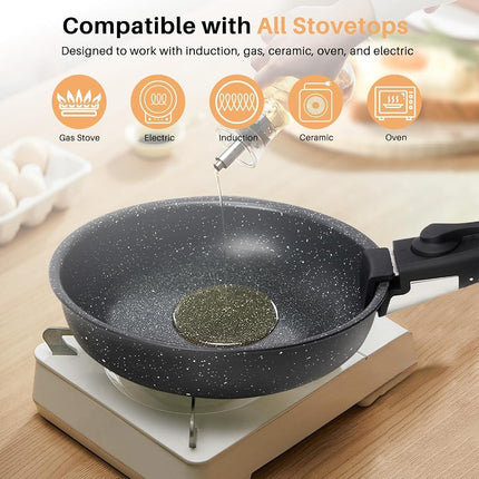 Pots and Pans Set Non Stick, 12 Pcs Cooking Pot Kitchen Set with Frying Pans and Sauce Pans, Dishwasher and Oven Safe, PFAS, PFOA, PFOS Free, Black
