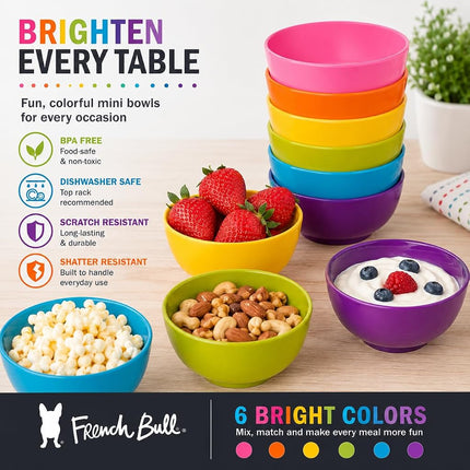 French Bull Melamine Cereal Bowls, Small Serving Bowl -Snack, Pasta, Salad, Rice, Oatmeal, Kids- Shatter Proof, Food Safe, BPA Free, Dishwasher Safe, 5.5”, 22oz, Multicolor, 6-Piece Set