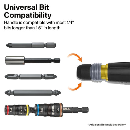 Klein Tools 32960ARCHT Ratcheting Fastbit Tru-Grip Screwdriver, Ratcheting Ball-Style Handle with Quick-Release Collar, #2 Phillips and 6 mm Slotted Double-Ended Bit, 1/4-Inch Bit Compatible