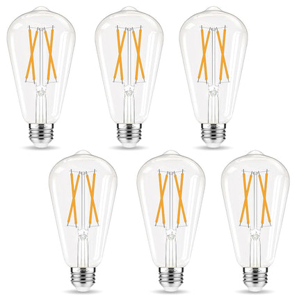 GvvooHome Edison Bulbs, E26 LED Bulb 60 watt Equivalent, Non-Dimmable, 2700K Warm White, ST58 Vintage Light Bulbs, 90+ CRI, E26 Medium Base, Clear Glass, 6 Pack