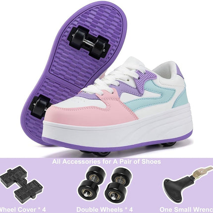 ANEFUN Roller Skate Shoes for Kids Boys Girls Sneakers with Detachable Wheels Sport Shoe White/Purple