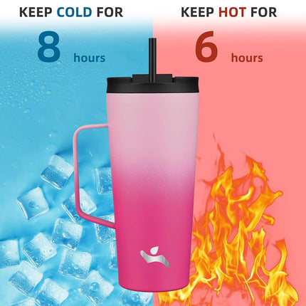 Konokyo Insulated Tumbler with Handle and Straw, 22 OZ Travel Coffee Mug Stainless Steel Cup Metal Water Bottle,Cherry