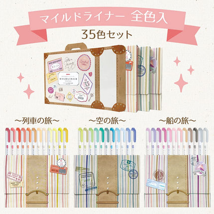 Zebra Mildliner WKT7-35C Highlighters, Highlighter Pens, 35 Colours Set, Gift Box Included