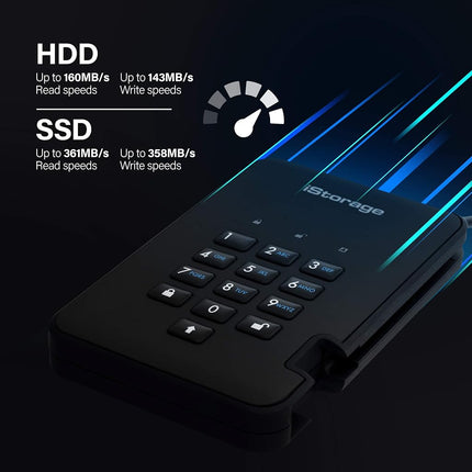 iStorage diskAshur2 HDD 3TB Black | Secure portable hard drive | Password protected | Dust & water resistant | Hardware Encryption