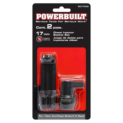 Powerbuilt Diesel Injector Socket Set, Ford Power Stroke 6.7 Diesel Injection, 2 Piece 12 Point 17mm, Crowfoot - 647764