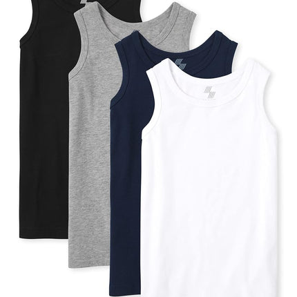 The Children's Place boys Mix and Match Tank Top Shirt, Black/New Navy/Smoke/White 4 Pack, X-Large US