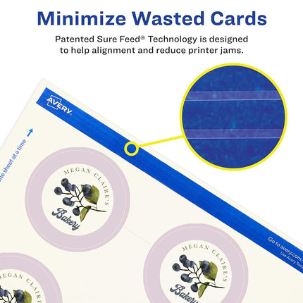 Avery Printable Round Business Cards with Sure Feed Technology, 2" Diameter, Ivory Cardstock, Print-to-the-Edge, Laser/Inkjet Cards, 300 Total