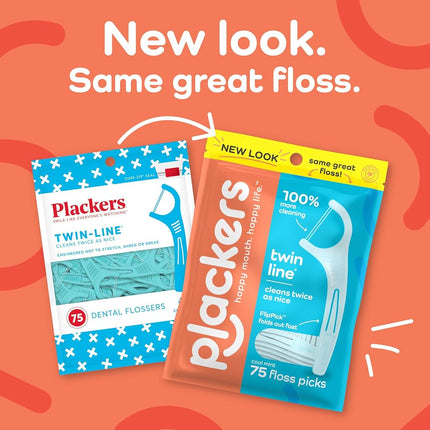 Plackers Twin-Line Dental Floss Picks, 75 Count (Pack of 4)
