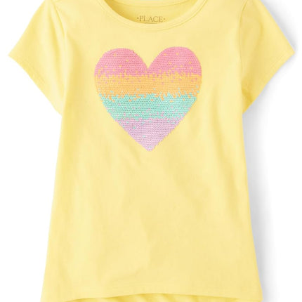 The Children's Place Girls' Short Sleeve High Low Top, Sun Valley Heart, XX-Large