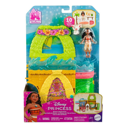 Juguetes Disney Princess de Mattel, Casa de muñecas apilable Moana Storytime con la pequeña muñeca Moana, 1 amigo animal y 9 accesorios, inspirada en la película de Disney, JDP58