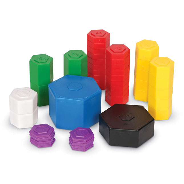 Learning Resources Juego de Pesas Métricas, Juego de 58 Pesas, 1g, 5g, 10g, 20g, 100g, 500g, 1000g
