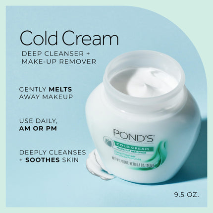 Crema facial fría POND'S, limpiador facial para el cuidado de la piel para todo tipo de piel, limpiador facial profundamente hidratante y desmaquillante, 9.5 oz, paquete de 3