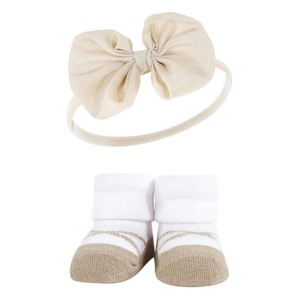 Hudson Baby Girl's Headband and Socks Giftset, Blush Taupe, One Size