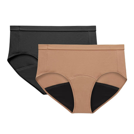 Hanes womens Just My Size Comfort, Period. Brief Period Underwear, Super Leaks, 2-pack (Plus Sizes), Pecan/Black, 11