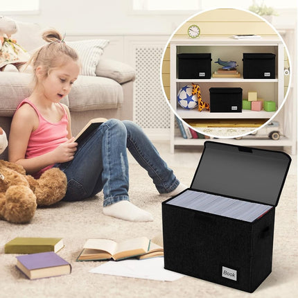YNSZAS 2 Pack Comic Book Storage Box, Protector Organizer, 15.8" X 7.8" X 11.8", Collapsible Short Box, Holds 160-180 Books, Heavy Duty Container Holder Shelf Bin (Black)