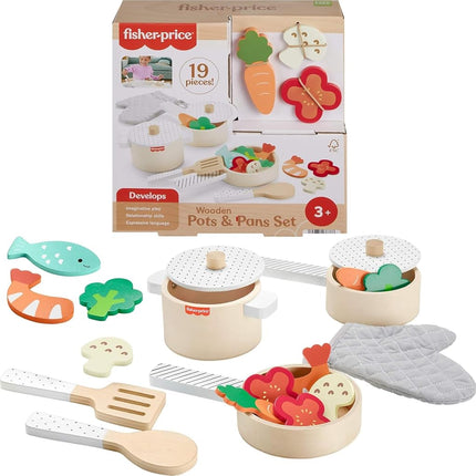 Fisher-Price Wood Pots & Pans Set, Play Kitchen To