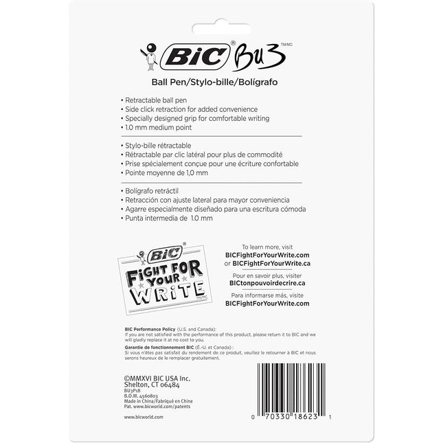 Bic Corporation BU3P18-BLK 18 Count Black BU3 Retractable Ball Point Pens - Pack of 4