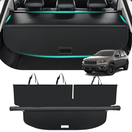 Retractable Cargo Cover for Jeep Cherokee Accessories 2019 2020 2021 2022 2023, Rear Trunk Cover Organizer for Jeep Cherokee 2019-2023, Luggage Privacy Anti-Peeping Security Shield Shade, Carbon Fiber
