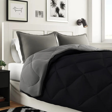 Elegant Comfort 1500 Thread Count 7-Piece Queen Size Bag, Super Cozy Bed Sheets and Comforter Set, Wrinkle and Stain Resistant, Microfiber, Black/Gray, Full
