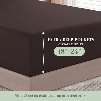 Elegant Comfort 4-Piece Bed Sheet Set - Luxury Bedding 1500 Premium Hotel Quality Microfiber, All Around Elastic 18-24 Inches Deep Fitted Sheet- Extra Deep Pocket Sheets, King, Brown