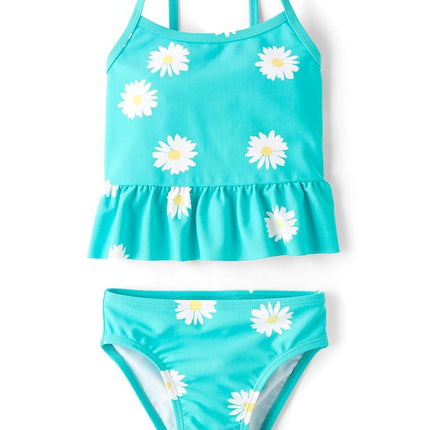 The Children's Place Girls' and Toddler 2 Piece Tankini Swimsuit, Blue Daisy, 18-24 Months