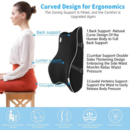 ANTETOKO Lumbar Support Pillow,Memory Foam Back Support for Office Chair,Computer Chair,Car Seat,Recliner and Couch with Breathable 3D Mesh Cover,Ergonomic Design Orthopedic Backrest (Black)