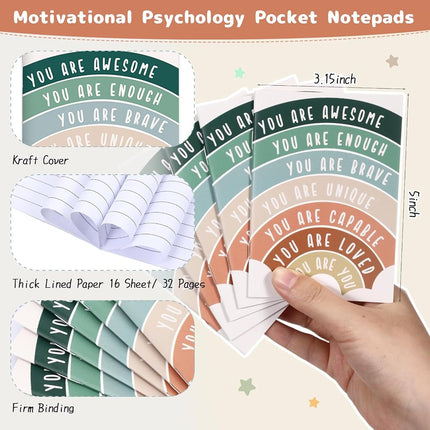 Janlaugh 60 Pcs Inspirational Notebooks for Women Men Motivational Gifts Bulk Mental Health Notepad Motivational Pen Employee Psychology Pocket Journal for Teacher Student Christmas Favor (Rainbow)