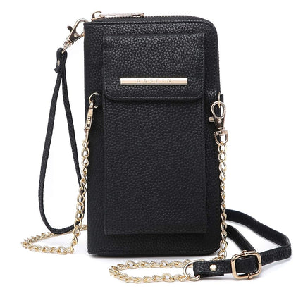 Dasein Bolso cruzado de piel vegana para mujer, cartera para teléfono móvil, bolso de hombro, tarjetero, estuche tipo cartera con múltiples bolsillos, 01negro, talla única