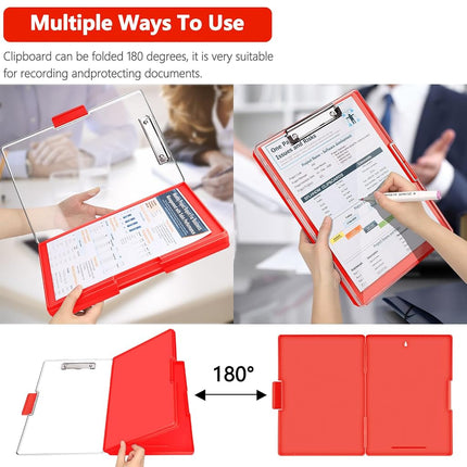 Clipboard with Storage,Heavy Duty Clip Boards 8.5x11 with 2 Storage Case,Clear Visible Top Panel Storage Clipboards,Side Opening Clip Boards,Nursing Clipboard Folder Case for Office Supplies-Red