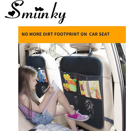 Smiinky 2 x Front Car Seat Kick Mats with Storage Compartments - Fits Most Car Models